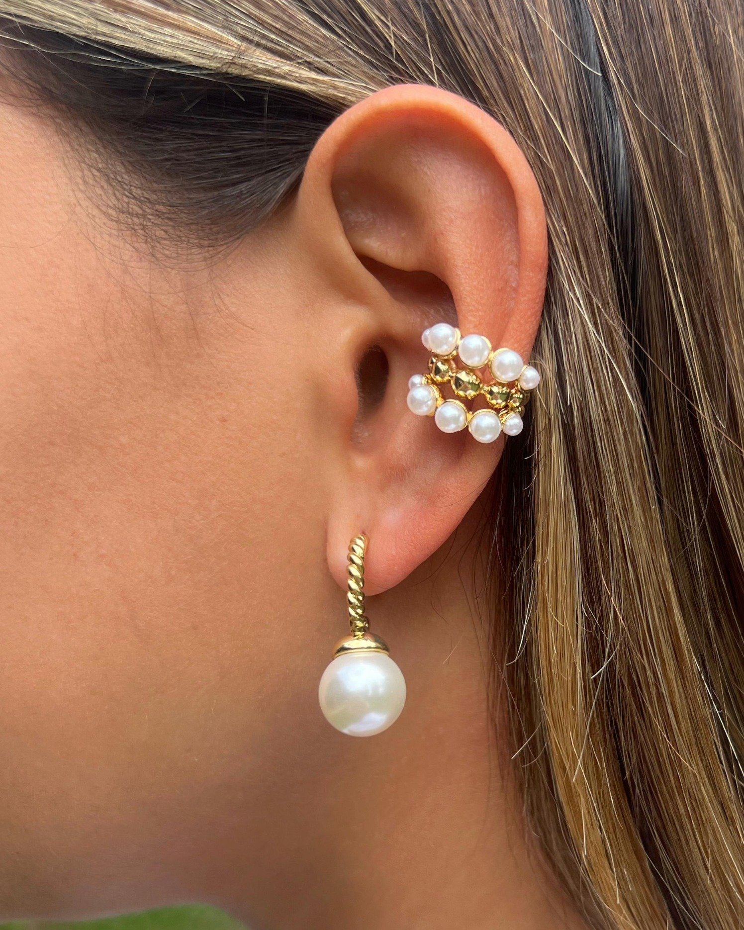 Earcuff Perlas Doble